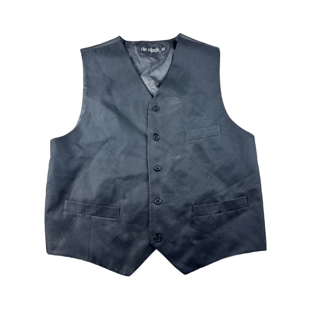 Umo‎ Lorenzo Vest Men L Black Classic Polyester Waistcoat Button Formal Business